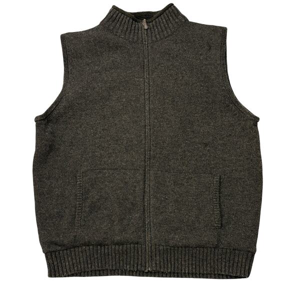 LL Bean Sweater Vest Men XL Gray Lambs Wool Sherpa Lined Pockets Full Zip *FLAW* - Picture 1 of 12